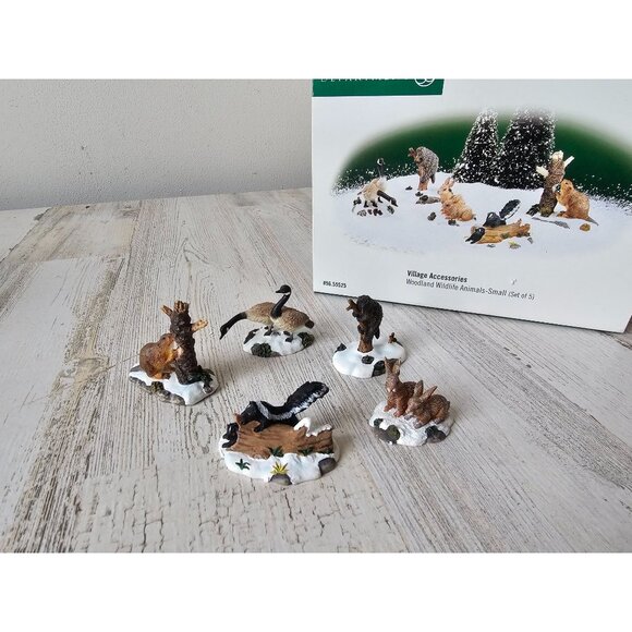 Dept 56 55525 woodland wildlife NEW animal Bunny goose skunk porcupine set villa - Picture 1 of 14